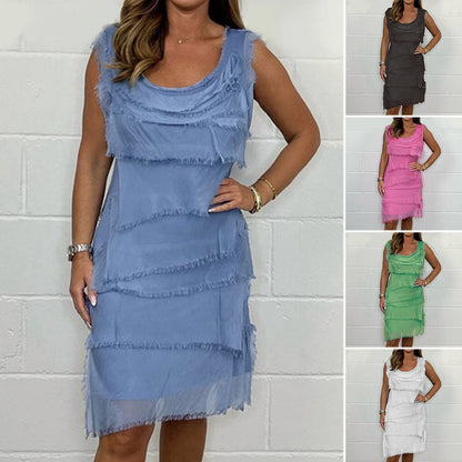 Griselda - Abito a strati Strappato con Frange Senza Maniche