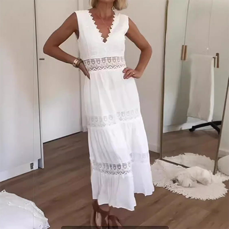 Melyssa - Abito Lungo con Scollo a V e Pizzo sul Retro