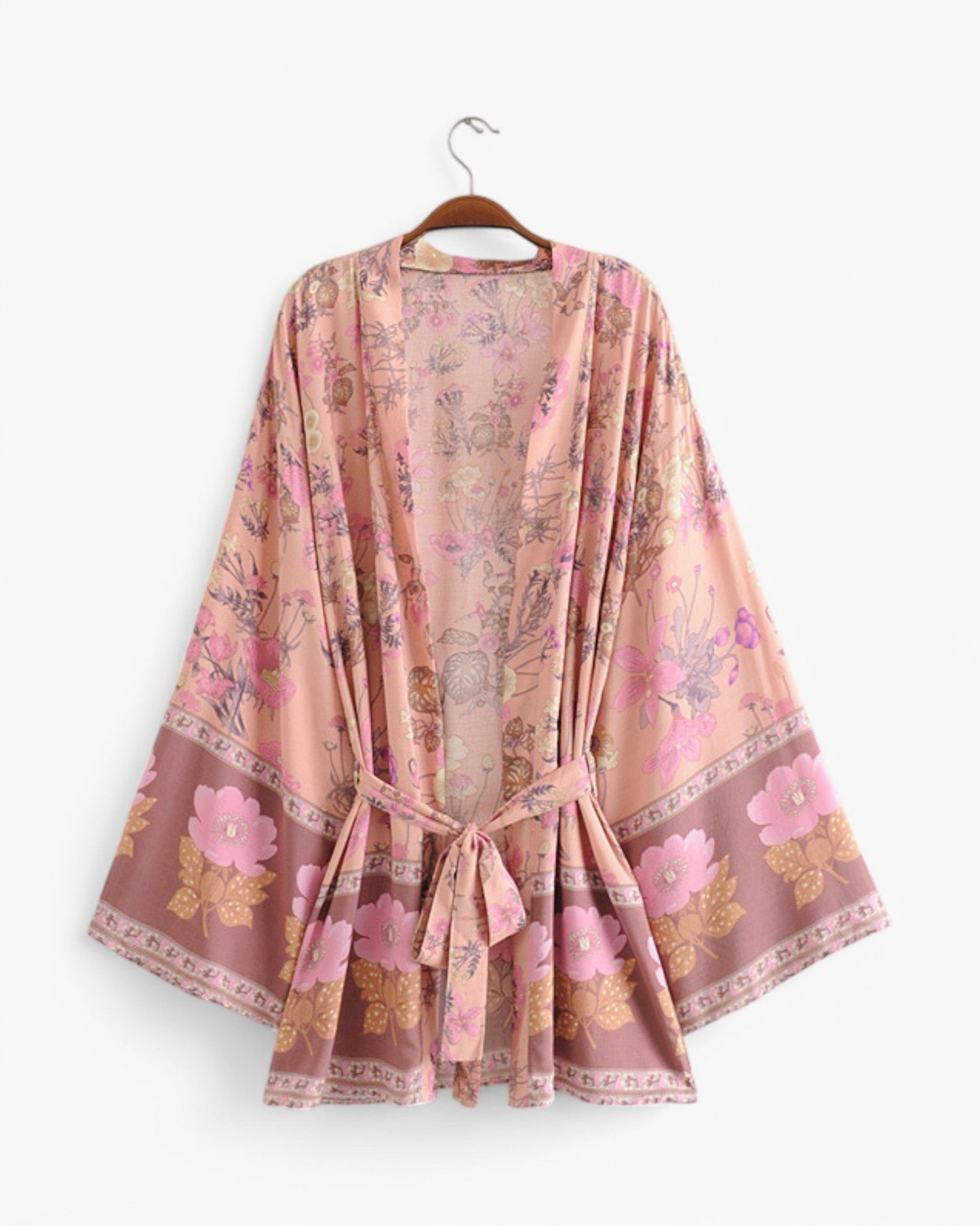 OCÉANE – Kort blommig kimono med midjeband