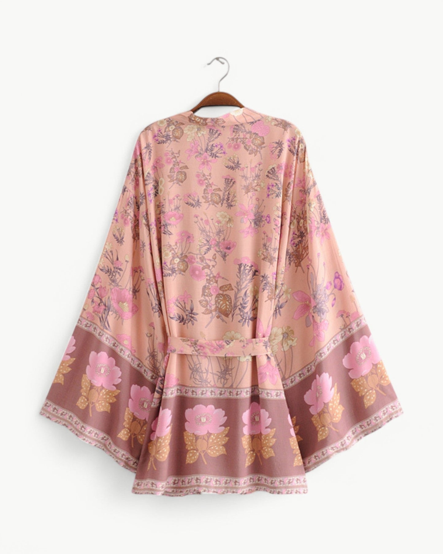 OCÉANE – Kort blommig kimono med midjeband