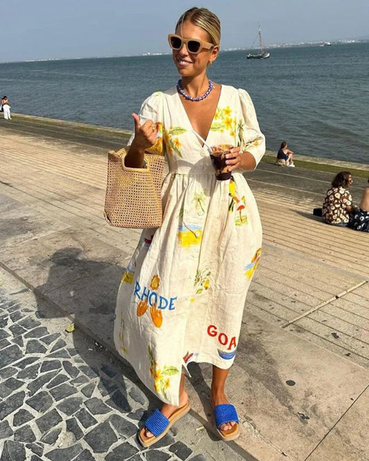 ANNI | Robe en Lin Imprimée