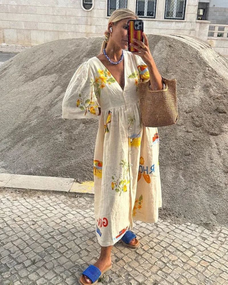 ANNI | Robe en Lin Imprimée