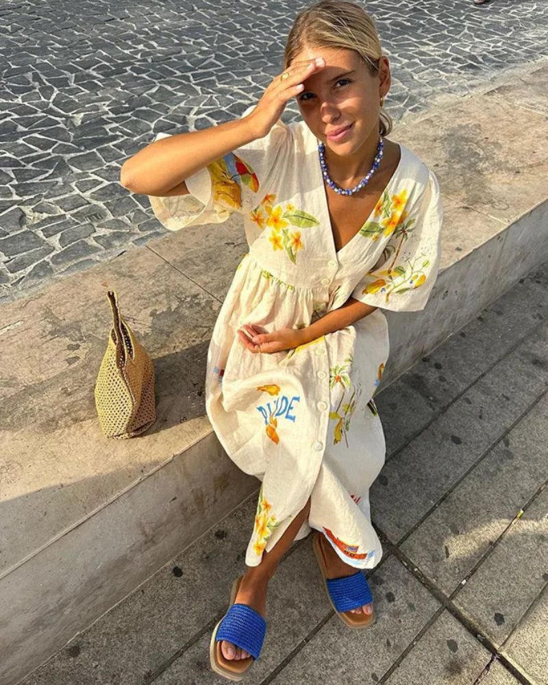 ANNI | Robe en Lin Imprimée