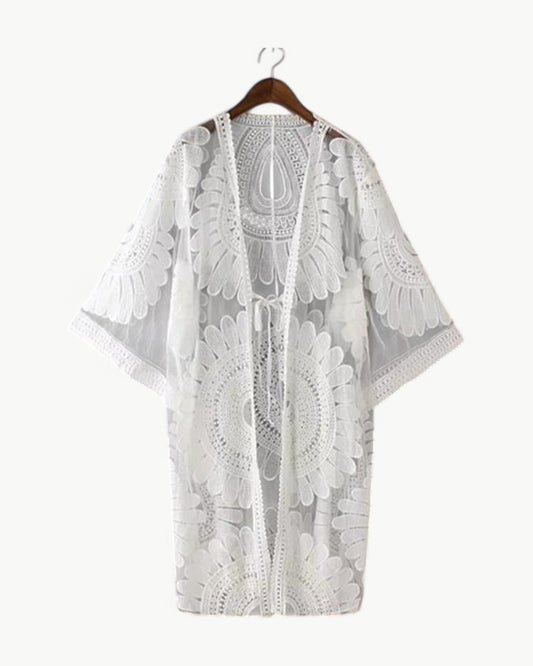 LÉA – Mesh kimono med blommig brodyr | Elegant & luftig lager-på-lager