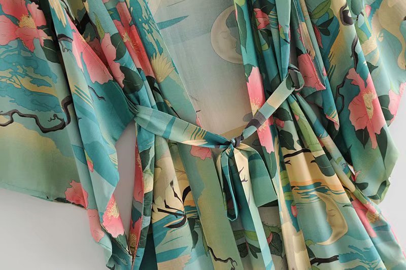 MARGAUX – Midi-lång kimono med tranor | Lätt & stilfull