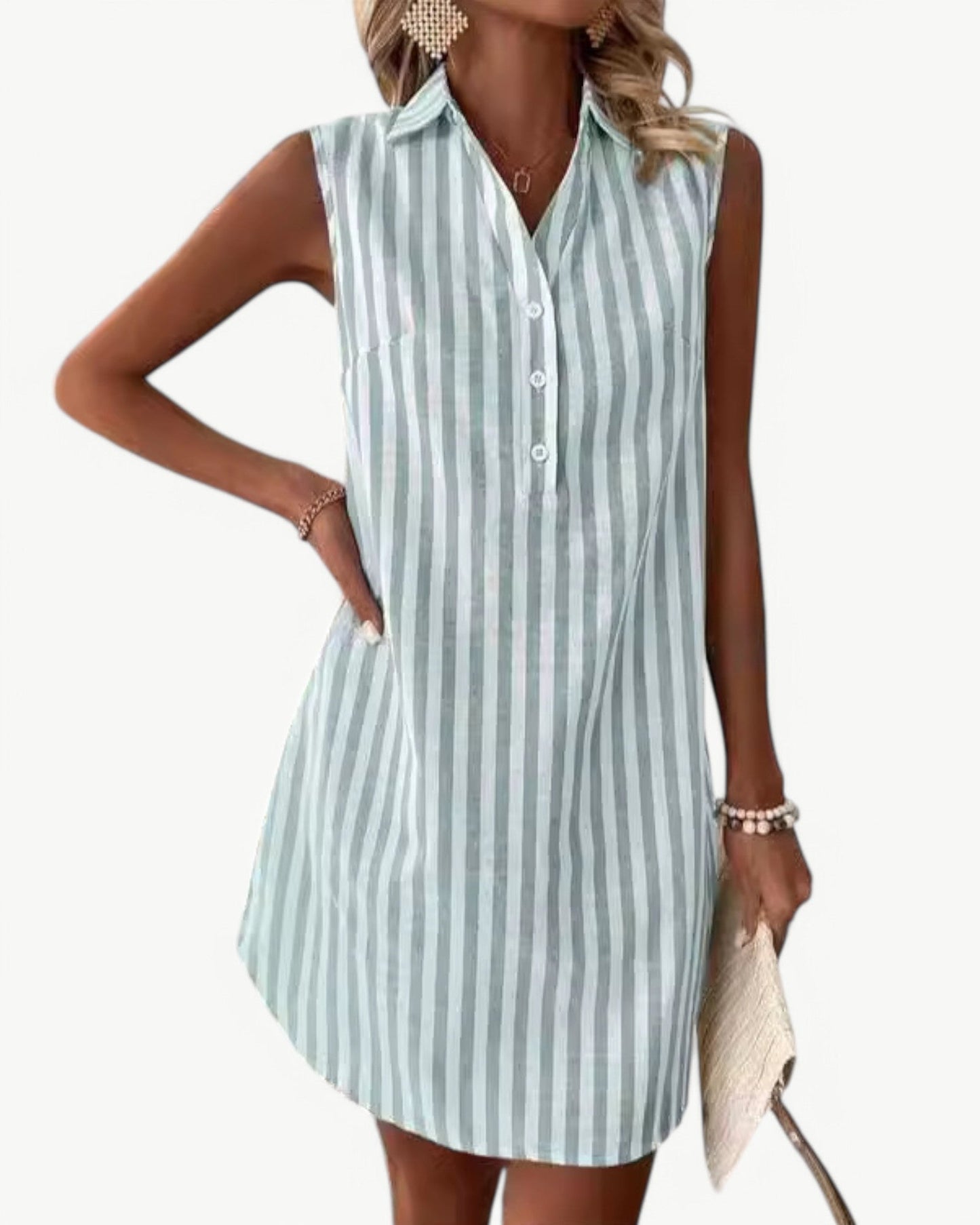 MARCELINE – Randig skjortklänning utan ärm | Klassisk och somrig