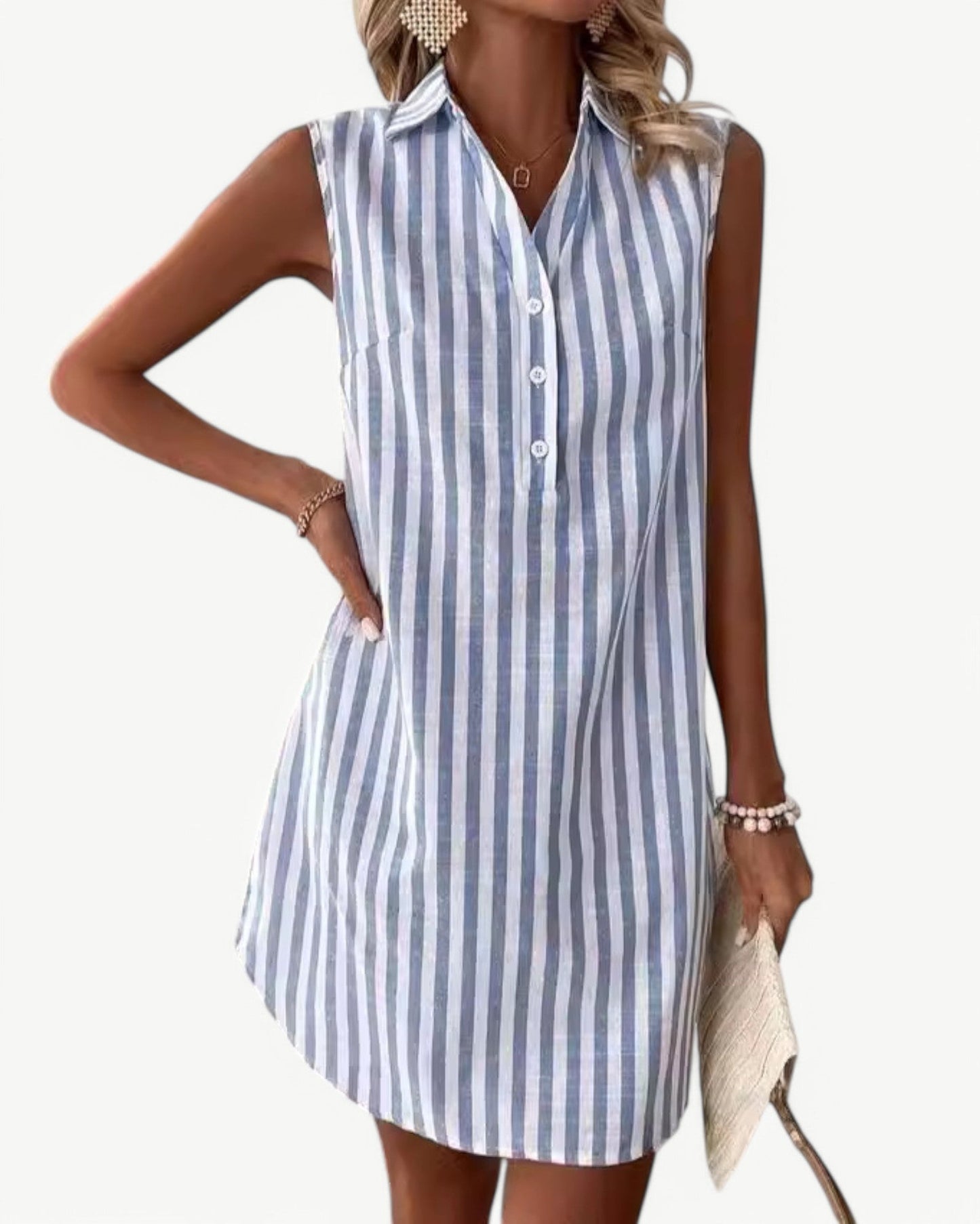 MARCELINE – Randig skjortklänning utan ärm | Klassisk och somrig