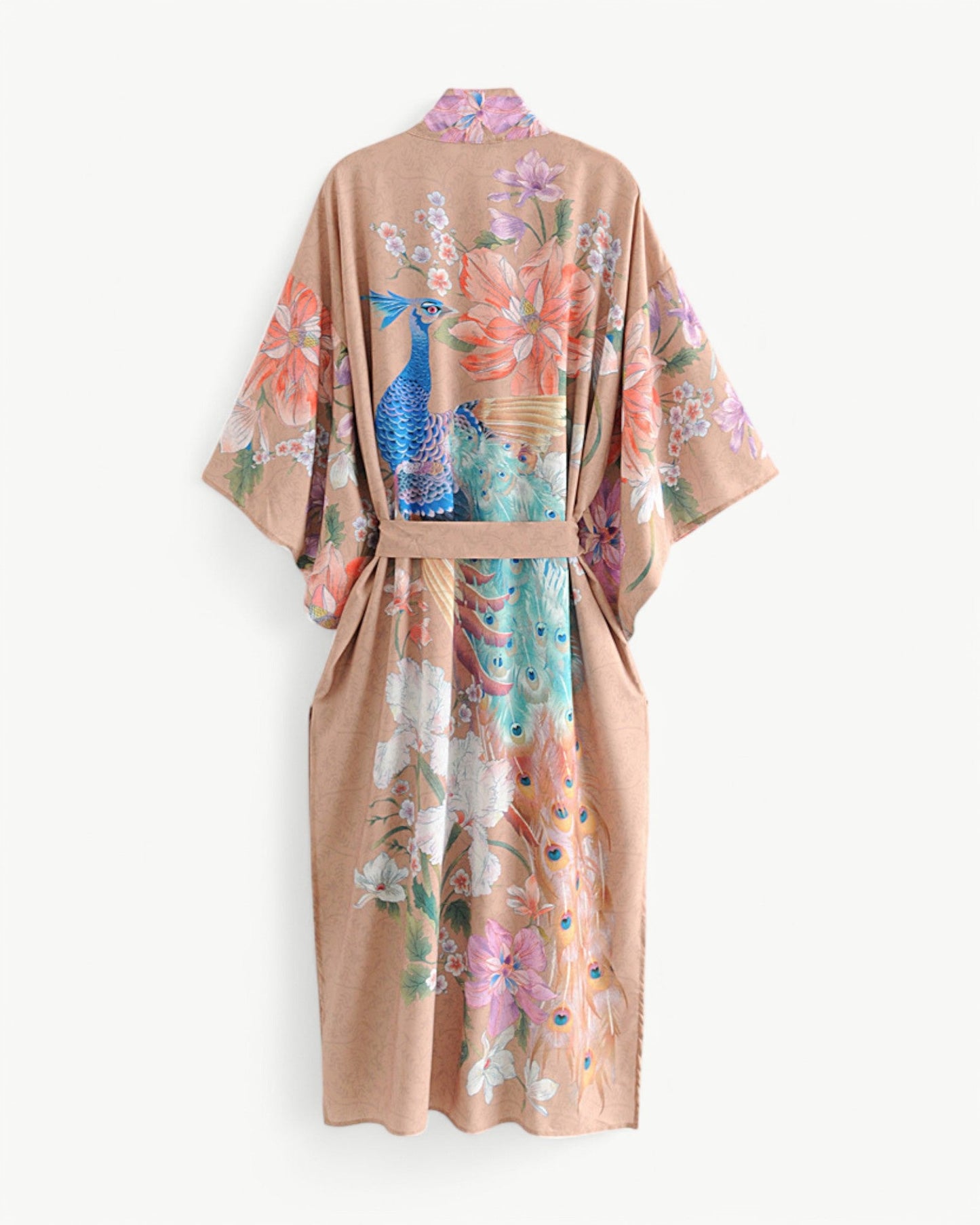 JOLIE – Lång kimono med blommor & påfågelmönster | Elegant & luftig
