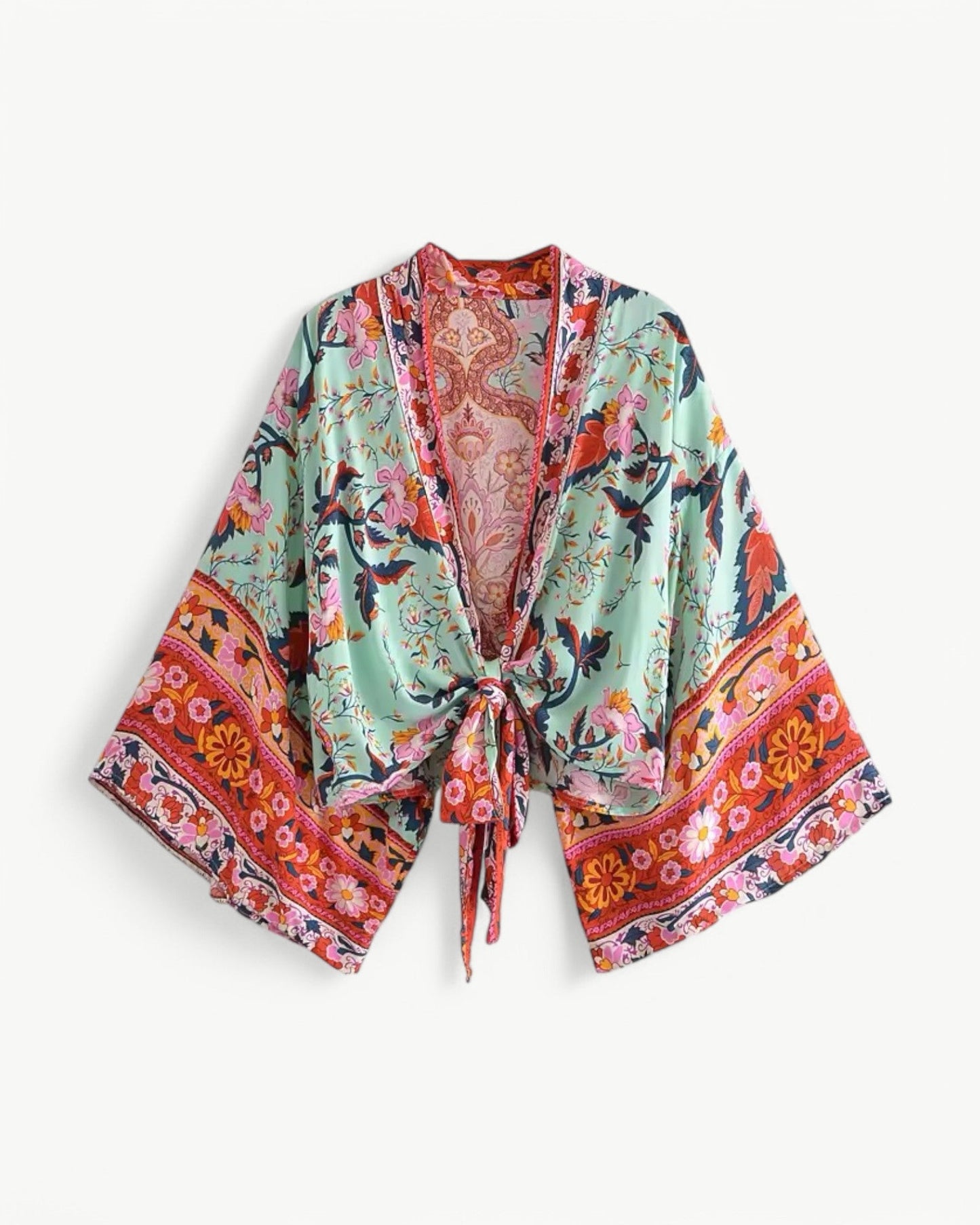 ODÉLIA – Bohemisk kimono-blus med knytfront & V-ringning