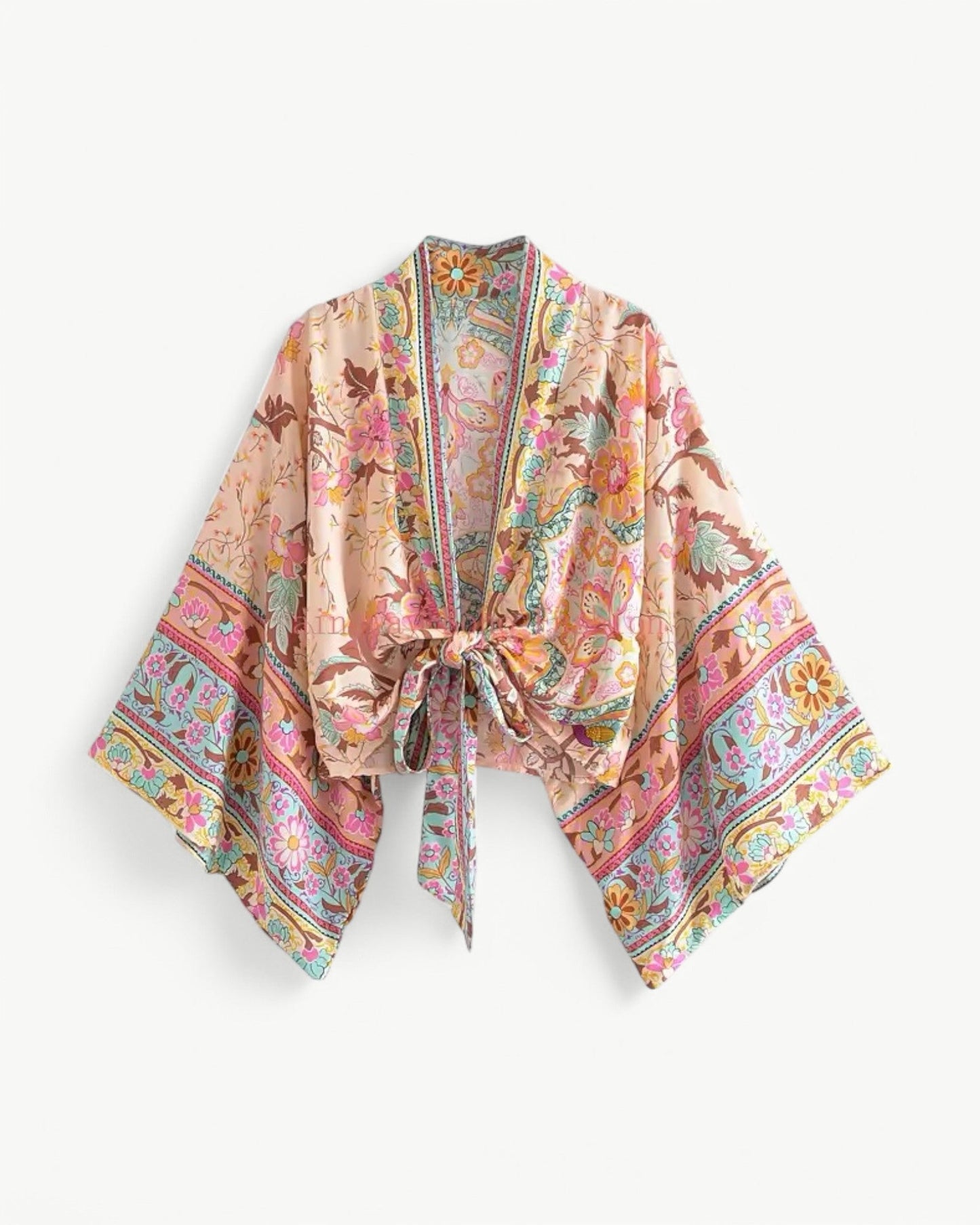 ODÉLIA – Bohemisk kimono-blus med knytfront & V-ringning