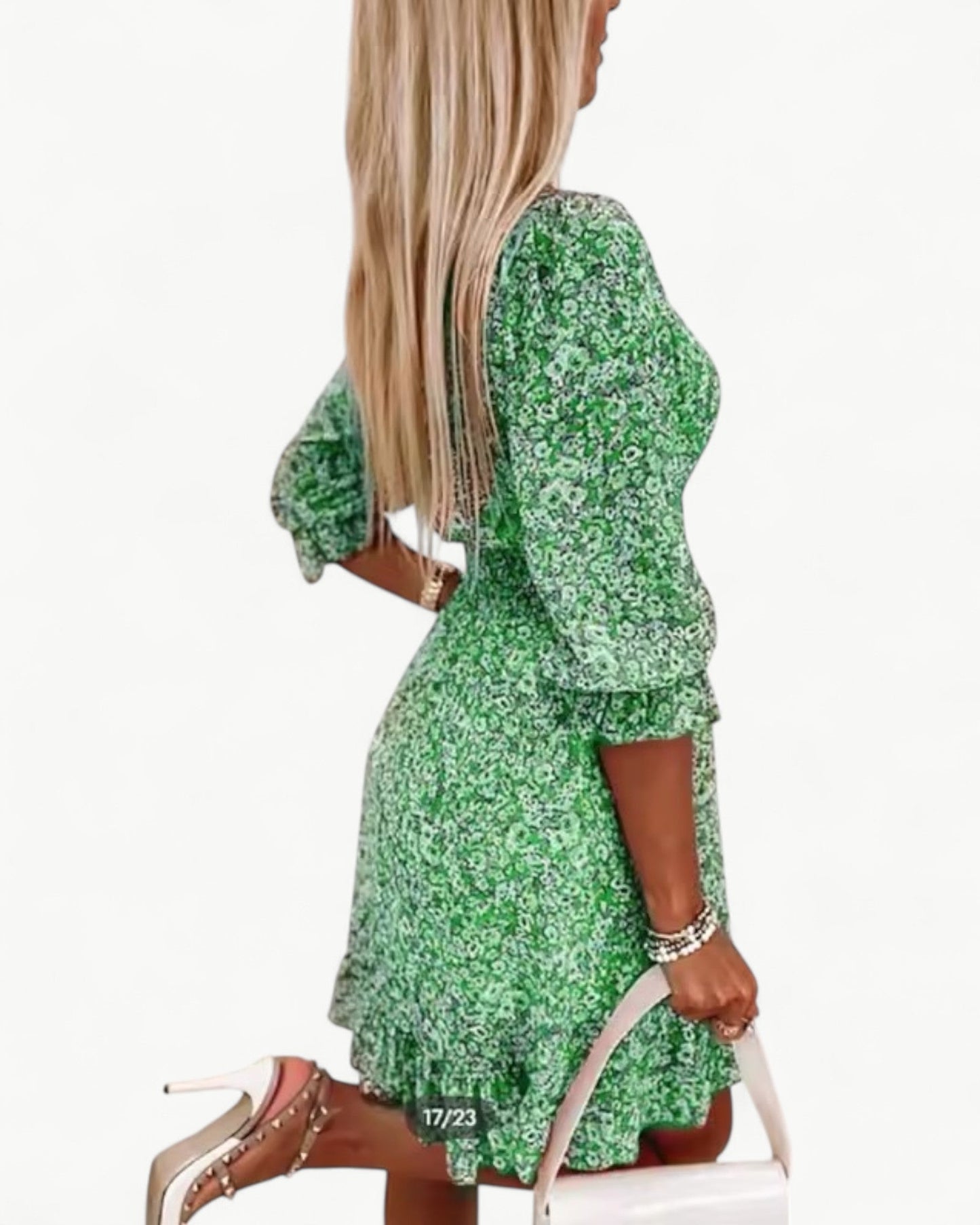 LÉONIE – Blommig klänning med smock & volangdetalj