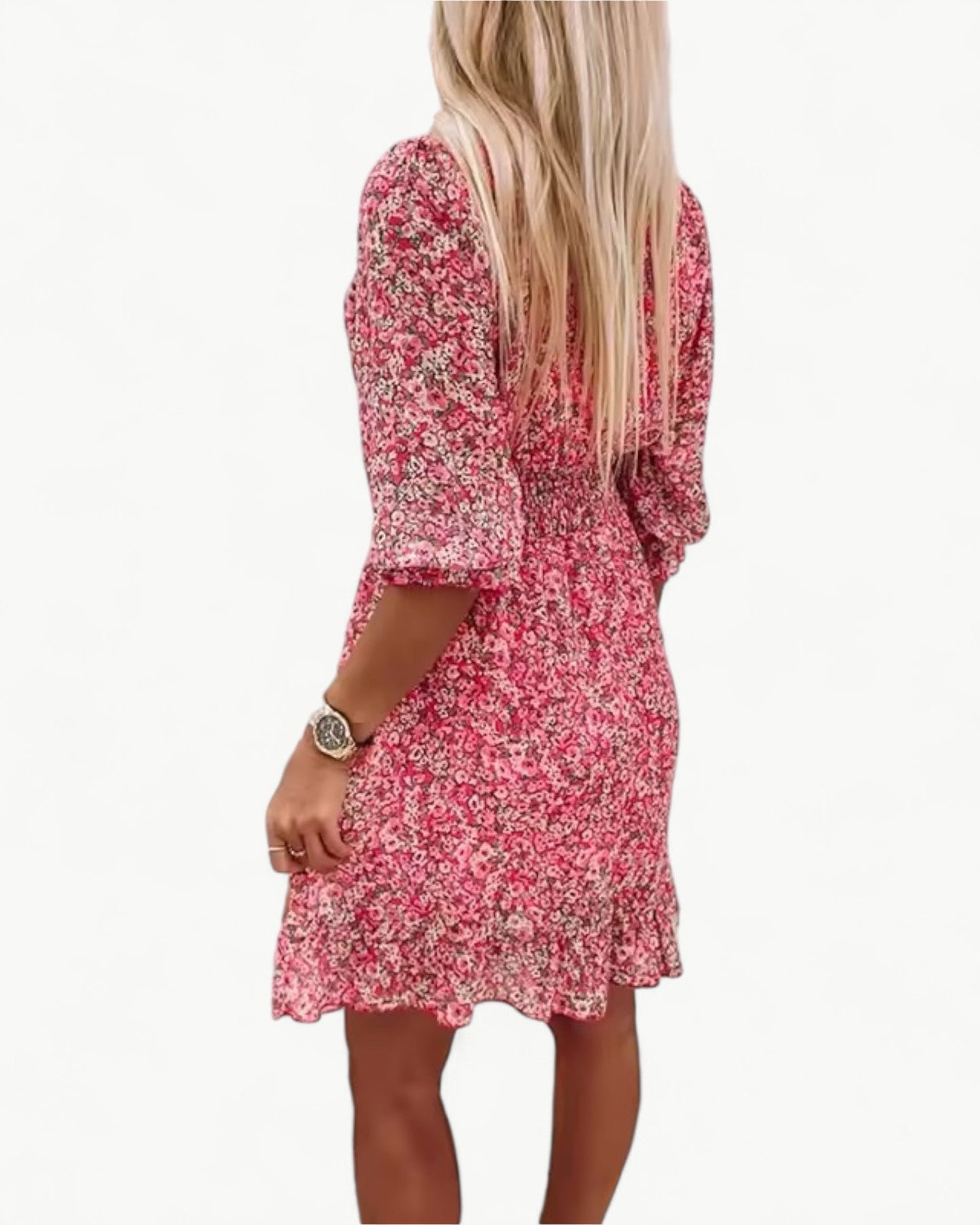 LÉONIE – Blommig klänning med smock & volangdetalj