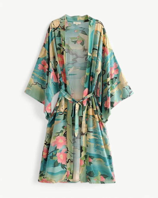 MARGAUX – Midi-lång kimono med tranor | Lätt & stilfull