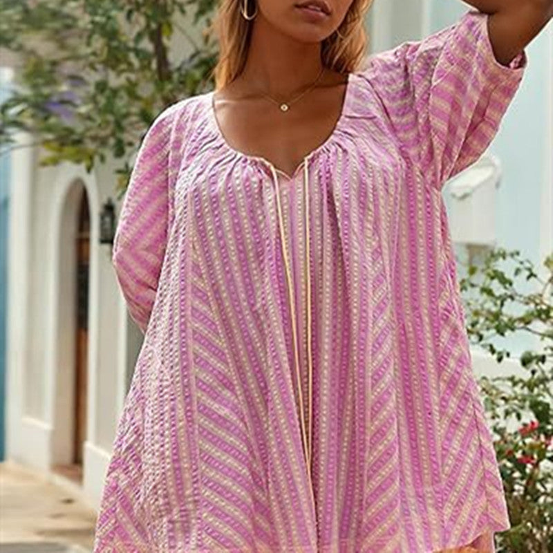 VALENTINA – Randig kort jumpsuit med knytning | Bekväm och somrig