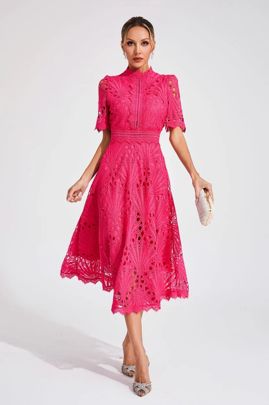 Vorelle - Abito Casual a Fiori con Ricamo e Maniche Corte