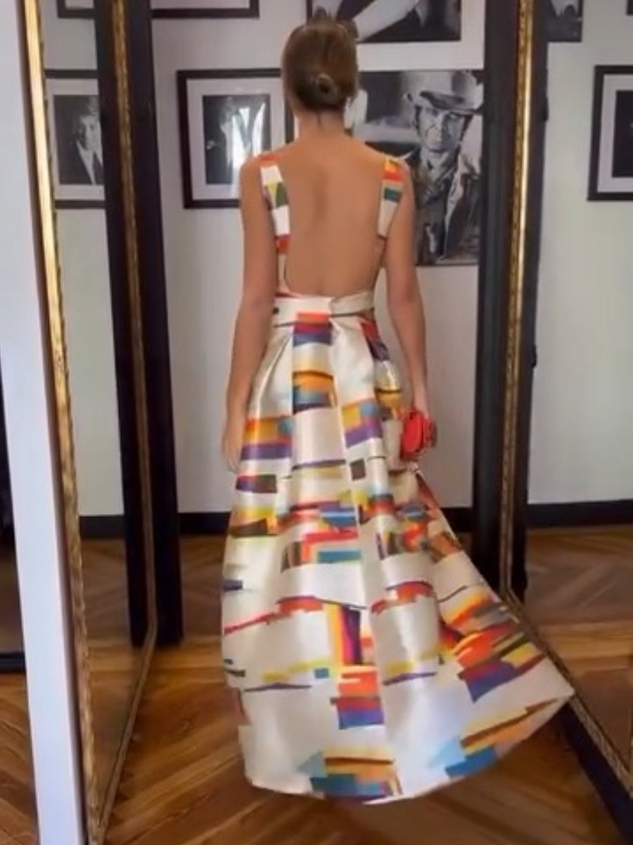 Vivien - Maxi Abito con Stampa Geometrica